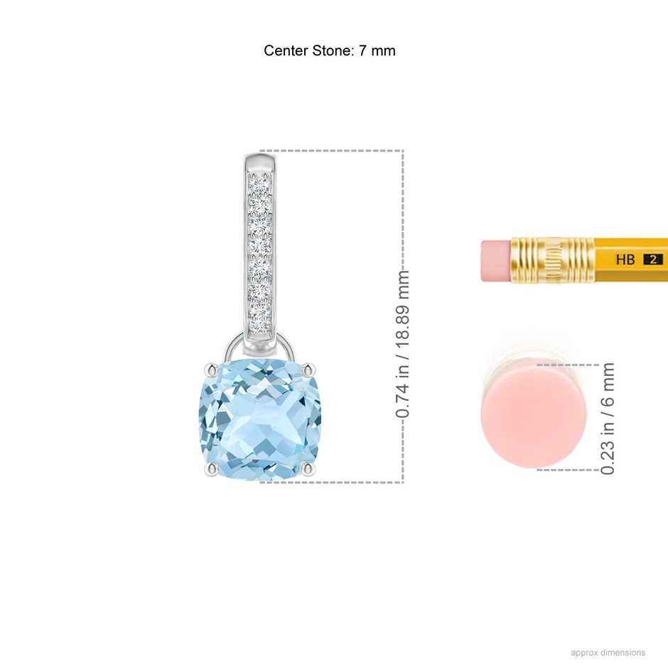 7mm AAA Cushion Aquamarine Drop Earrings with Diamond Accents in White Gold ruler