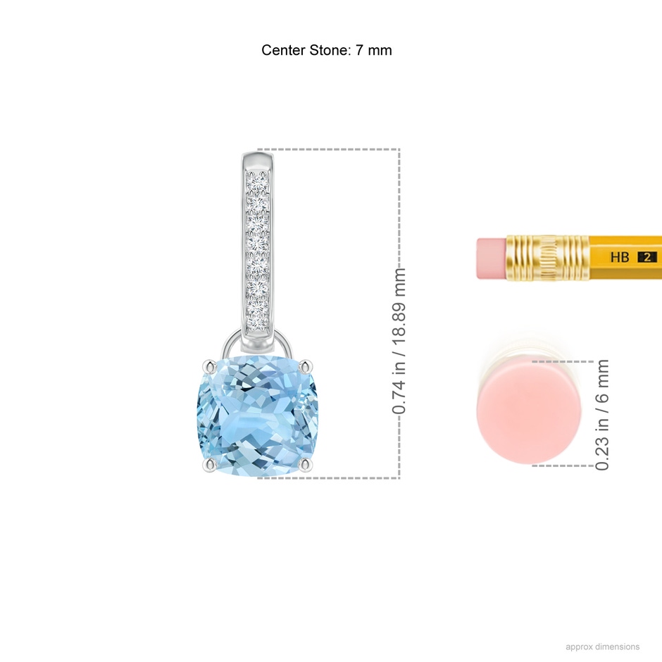 7mm AAAA Cushion Aquamarine Drop Earrings with Diamond Accents in P950 Platinum ruler