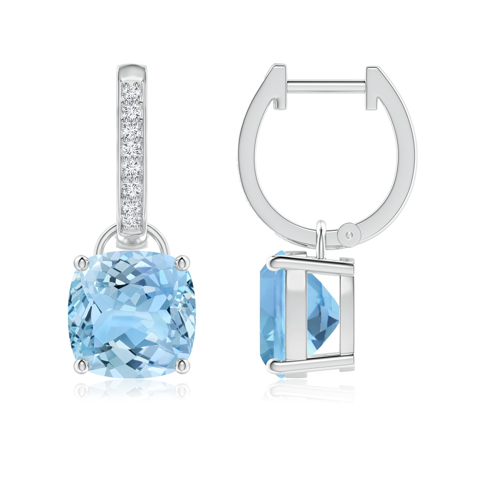 8mm AAAA Cushion Aquamarine Drop Earrings with Diamond Accents in P950 Platinum 
