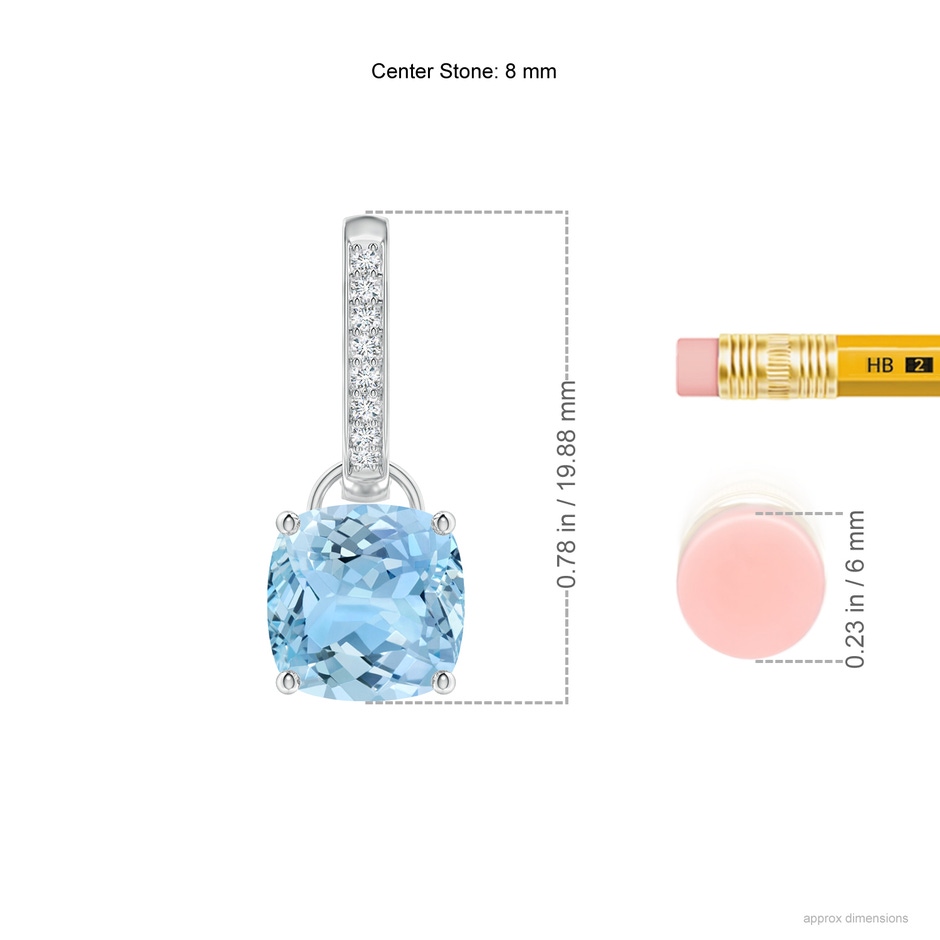 8mm AAAA Cushion Aquamarine Drop Earrings with Diamond Accents in P950 Platinum ruler