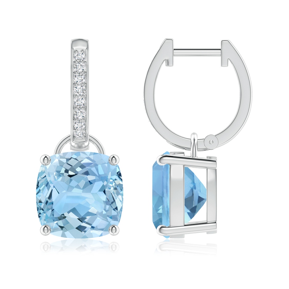 9mm AAAA Cushion Aquamarine Drop Earrings with Diamond Accents in P950 Platinum 