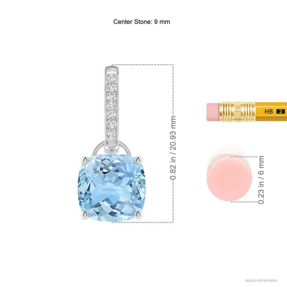 9mm AAAA Cushion Aquamarine Drop Earrings with Diamond Accents in P950 Platinum ruler