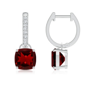 7mm AAAA Cushion Garnet Drop Earrings with Diamond Accents in P950 Platinum