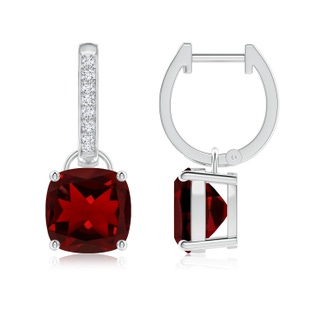 8mm AAAA Cushion Garnet Drop Earrings with Diamond Accents in P950 Platinum