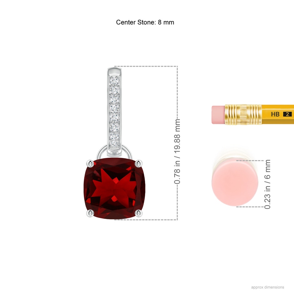 8mm AAAA Cushion Garnet Drop Earrings with Diamond Accents in P950 Platinum ruler