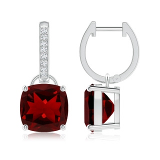 9mm AAAA Cushion Garnet Drop Earrings with Diamond Accents in P950 Platinum