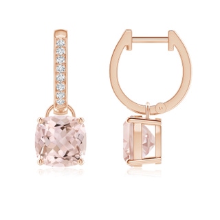 7mm A Cushion Morganite Drop Earrings with Diamond Accents in 9K Rose Gold