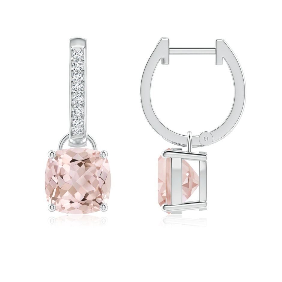 7mm A Cushion Morganite Drop Earrings with Diamond Accents in P950 Platinum 