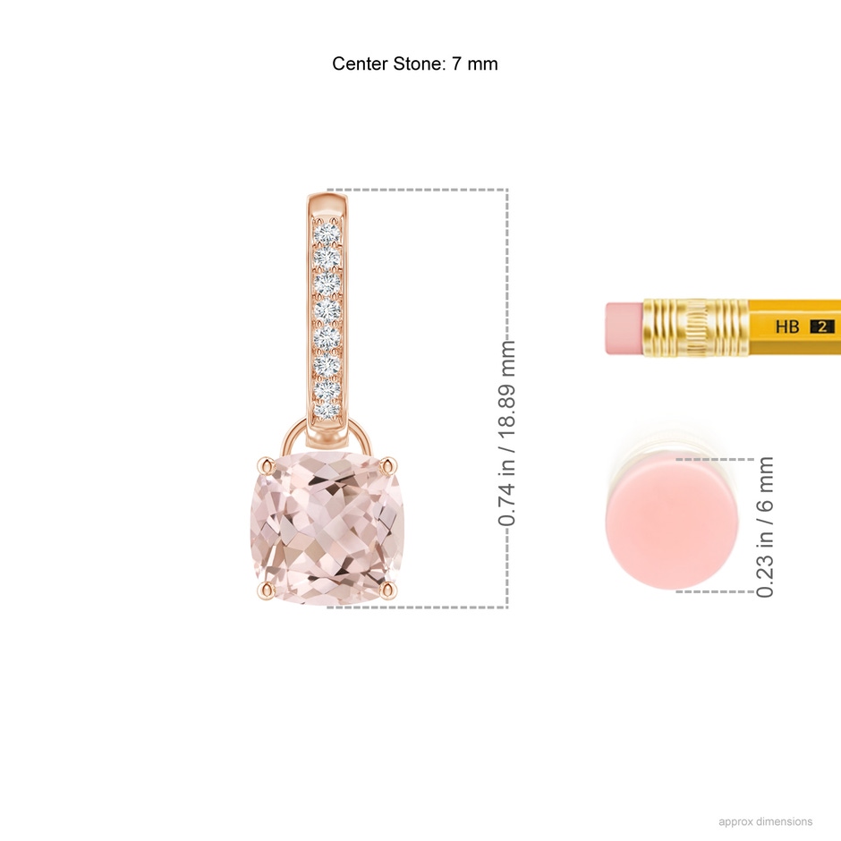 7mm A Cushion Morganite Drop Earrings with Diamond Accents in Rose Gold ruler