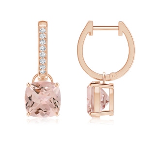 7mm AA Cushion Morganite Drop Earrings with Diamond Accents in Rose Gold
