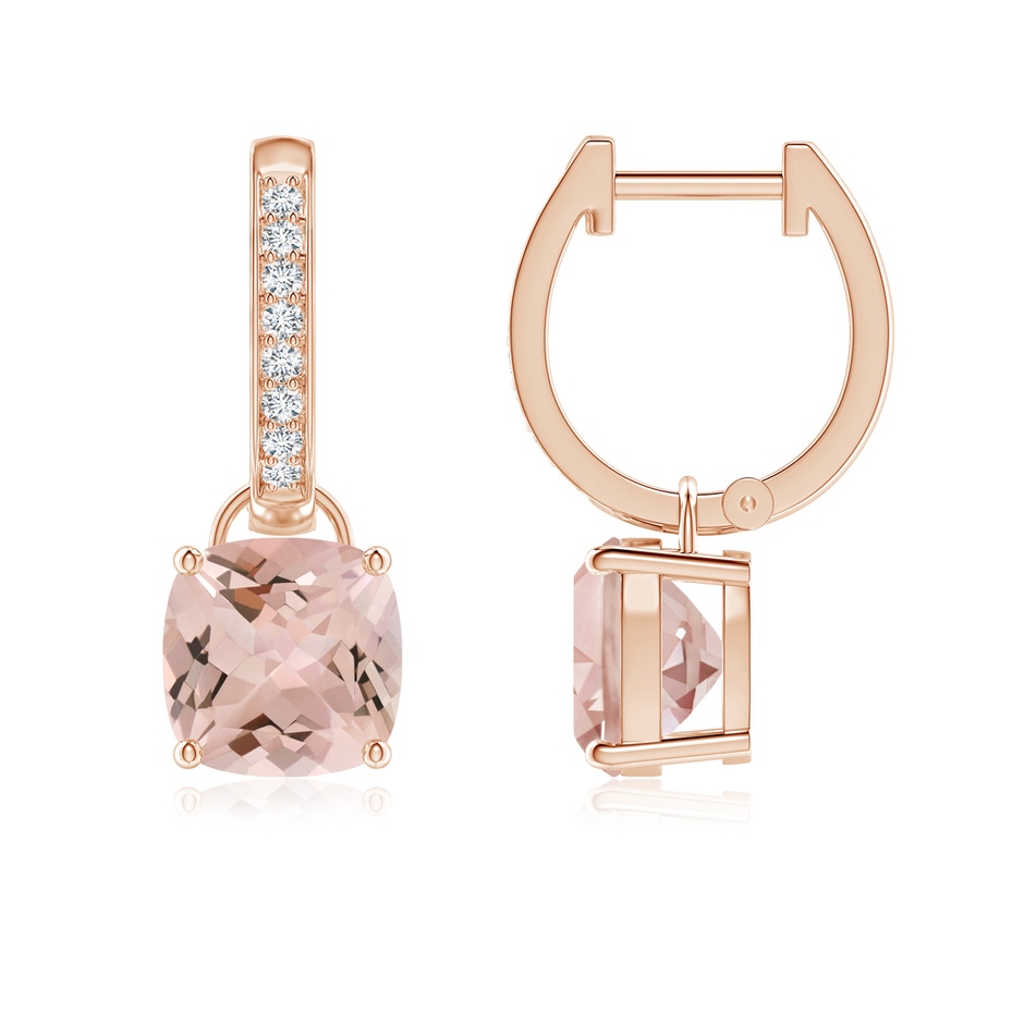7mm AA Cushion Morganite Drop Earrings with Diamond Accents in Rose Gold 