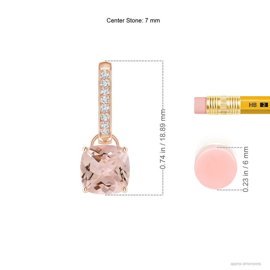 7mm AA Cushion Morganite Drop Earrings with Diamond Accents in Rose Gold ruler