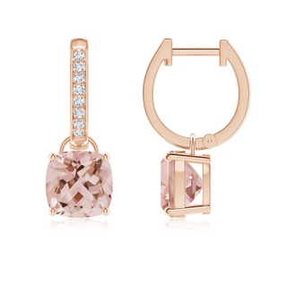 7mm AAA Cushion Morganite Drop Earrings with Diamond Accents in 9K Rose Gold