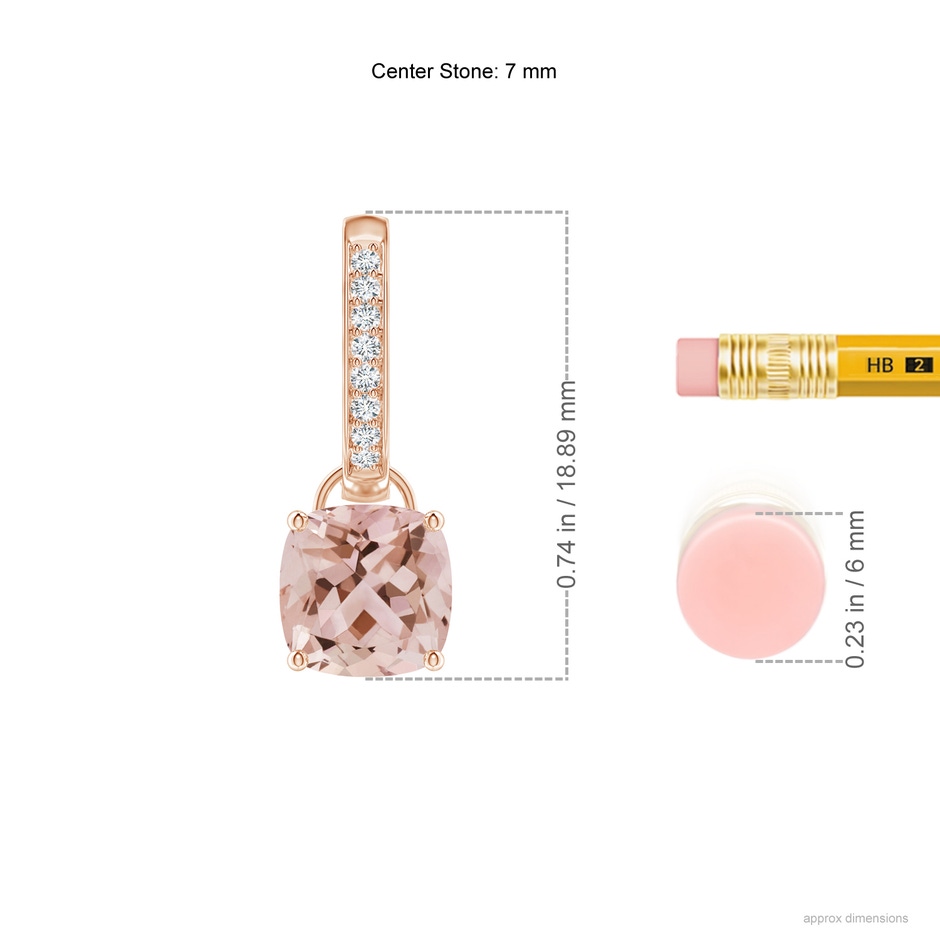 7mm AAA Cushion Morganite Drop Earrings with Diamond Accents in Rose Gold ruler