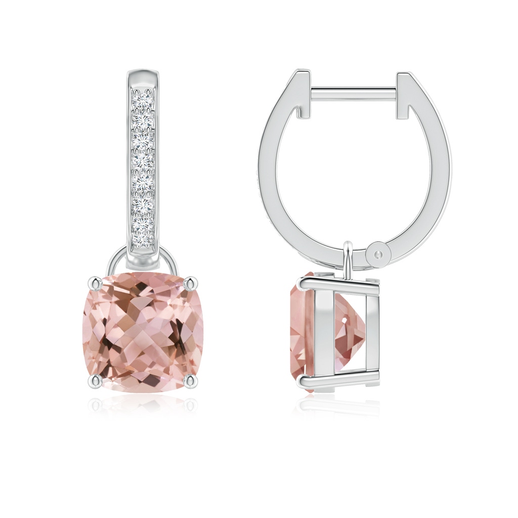 7mm AAAA Cushion Morganite Drop Earrings with Diamond Accents in P950 Platinum
