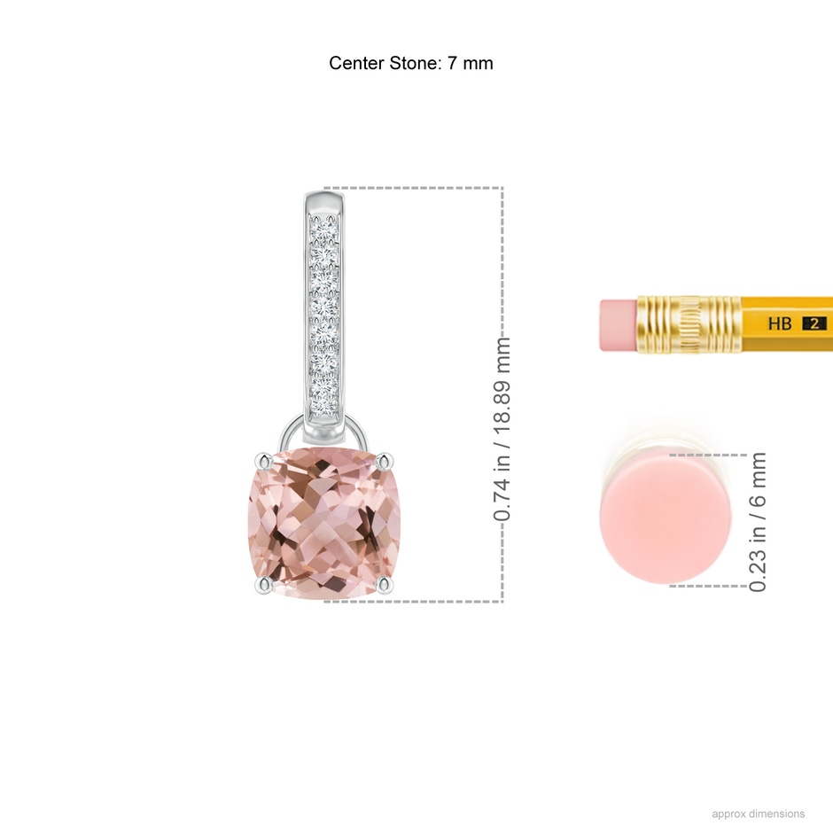 7mm AAAA Cushion Morganite Drop Earrings with Diamond Accents in P950 Platinum ruler