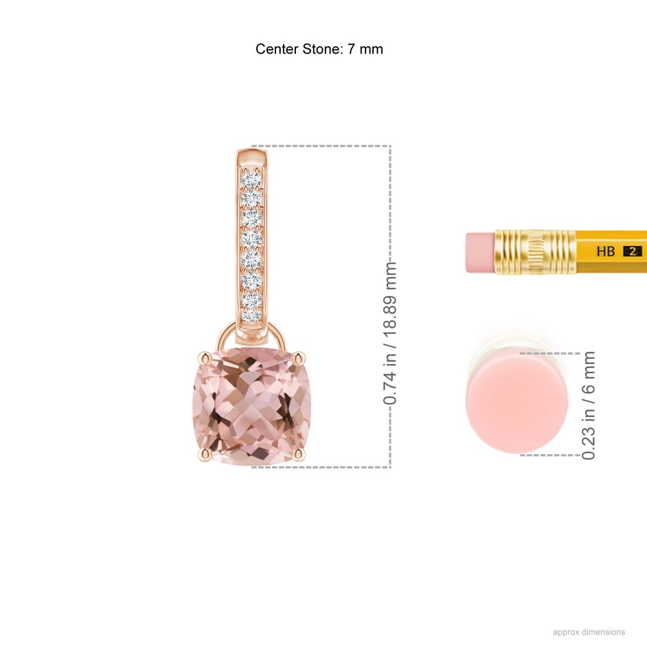 7mm AAAA Cushion Morganite Drop Earrings with Diamond Accents in Rose Gold ruler