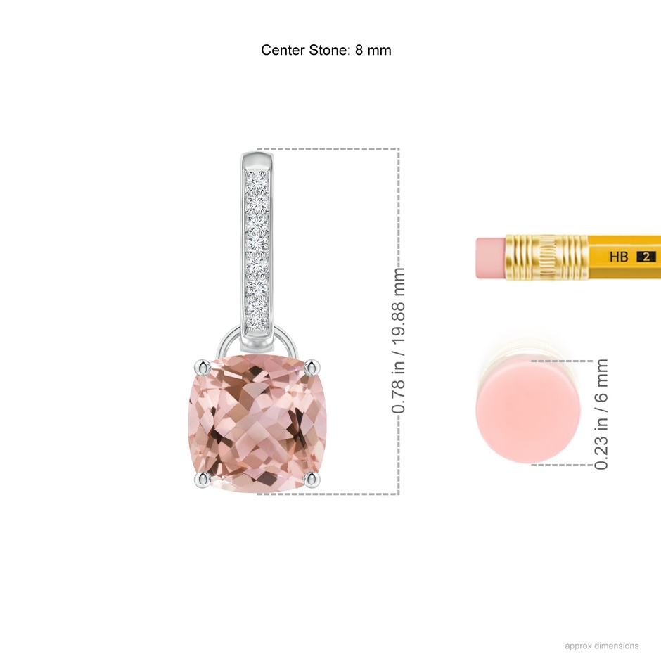 8mm AAAA Cushion Morganite Drop Earrings with Diamond Accents in White Gold ruler