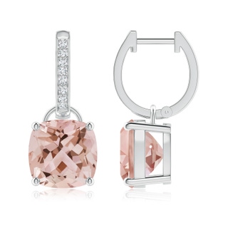 9mm AAA Cushion Morganite Drop Earrings with Diamond Accents in P950 Platinum