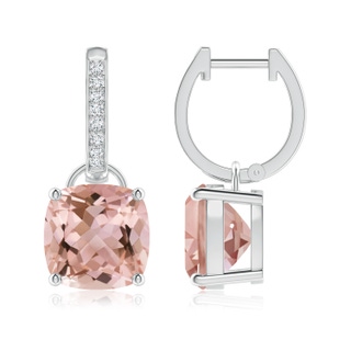 9mm AAAA Cushion Morganite Drop Earrings with Diamond Accents in P950 Platinum