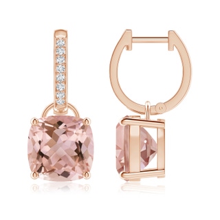 9mm AAAA Cushion Morganite Drop Earrings with Diamond Accents in Rose Gold