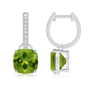 8mm AAAA Cushion Peridot Drop Earrings with Diamond Accents in P950 Platinum