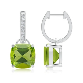 9mm AAA Cushion Peridot Drop Earrings with Diamond Accents in P950 Platinum