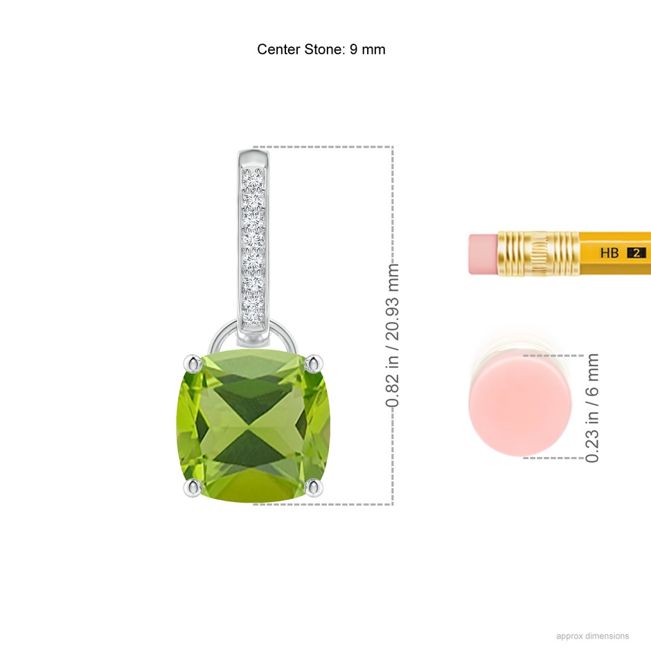 9mm AAA Cushion Peridot Drop Earrings with Diamond Accents in P950 Platinum ruler