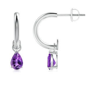 6x4mm AAA Pear-Shaped Amethyst Drop Earrings with Screw Back in White Gold
