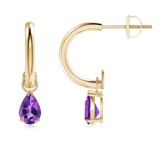 6x4mm AAA Pear-Shaped Amethyst Drop Earrings with Screw Back in Yellow Gold 