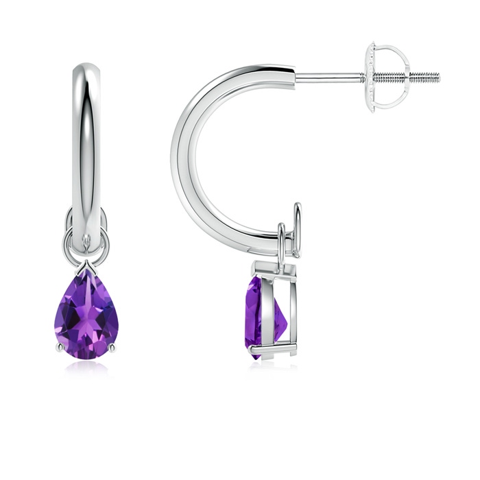 6x4mm AAAA Pear-Shaped Amethyst Drop Earrings with Screw Back in P950 Platinum