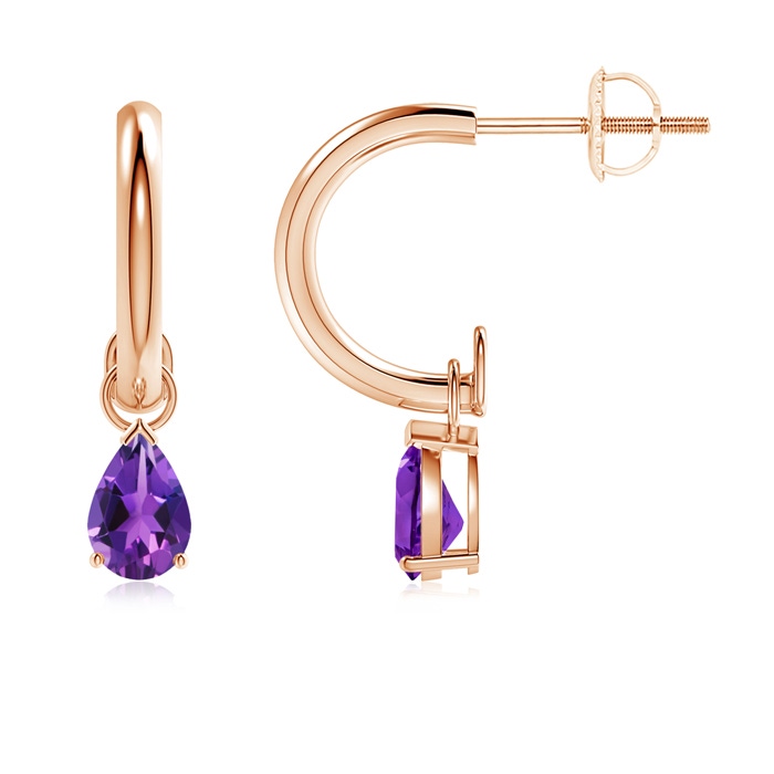 6x4mm AAAA Pear-Shaped Amethyst Drop Earrings with Screw Back in Rose Gold