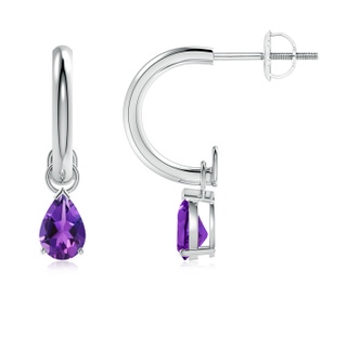 6x4mm AAAA Pear-Shaped Amethyst Drop Earrings with Screw Back in White Gold