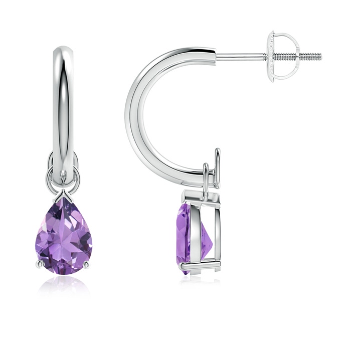 7x5mm A Pear-Shaped Amethyst Drop Earrings with Screw Back in White Gold 
