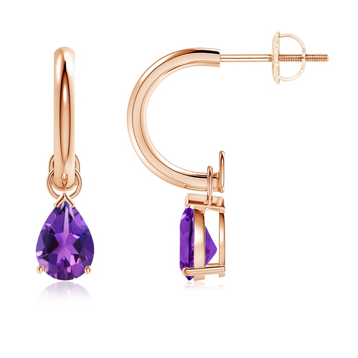 7x5mm AAAA Pear-Shaped Amethyst Drop Earrings with Screw Back in Rose Gold 