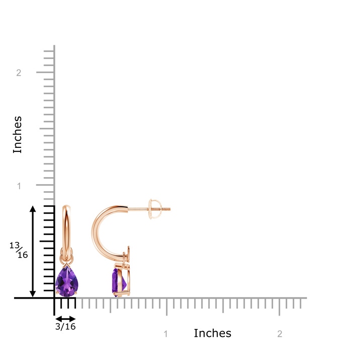 7x5mm AAAA Pear-Shaped Amethyst Drop Earrings with Screw Back in Rose Gold product image