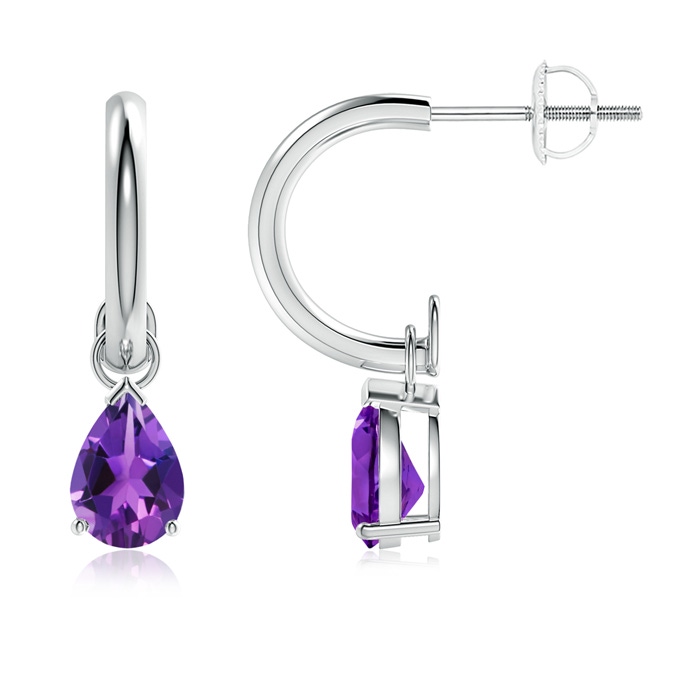 7x5mm AAAA Pear-Shaped Amethyst Drop Earrings with Screw Back in White Gold 