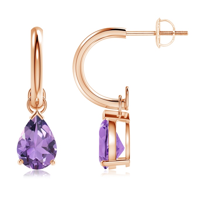 8x6mm A Pear-Shaped Amethyst Drop Earrings with Screw Back in Rose Gold 