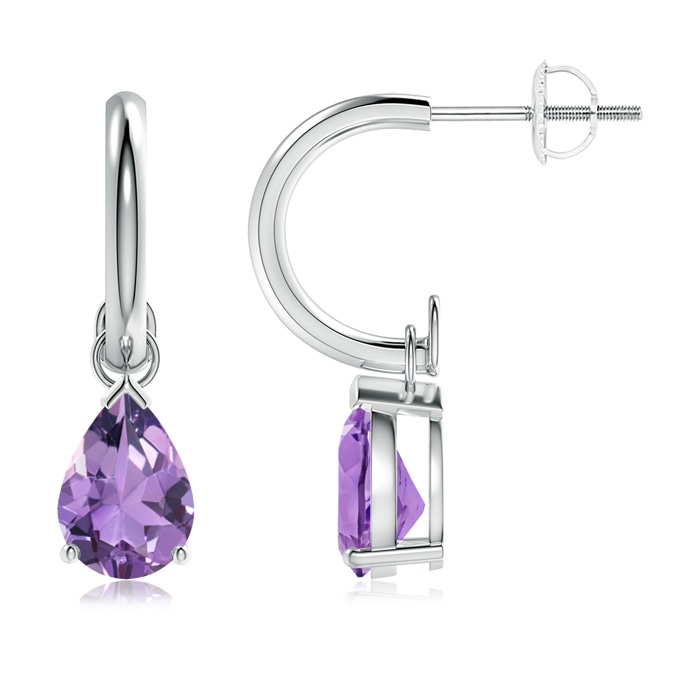8x6mm A Pear-Shaped Amethyst Drop Earrings with Screw Back in White Gold 