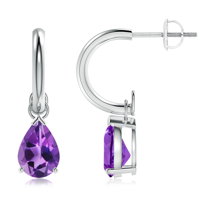 8x6mm AAA Pear-Shaped Amethyst Drop Earrings with Screw Back in White Gold 