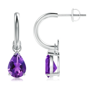 8x6mm AAAA Pear-Shaped Amethyst Drop Earrings with Screw Back in P950 Platinum