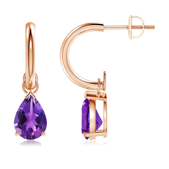 8x6mm AAAA Pear-Shaped Amethyst Drop Earrings with Screw Back in Rose Gold