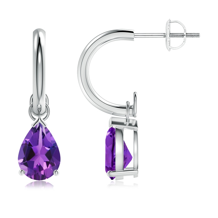 8x6mm AAAA Pear-Shaped Amethyst Drop Earrings with Screw Back in White Gold 