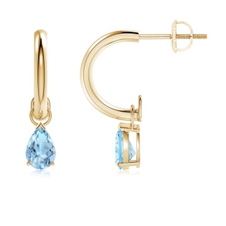 6x4mm AAA Pear-Shaped Aquamarine Drop Earrings with Screw Back in Yellow Gold