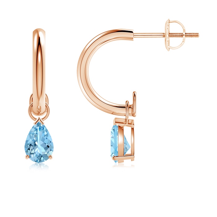 6x4mm AAAA Pear-Shaped Aquamarine Drop Earrings with Screw Back in Rose Gold
