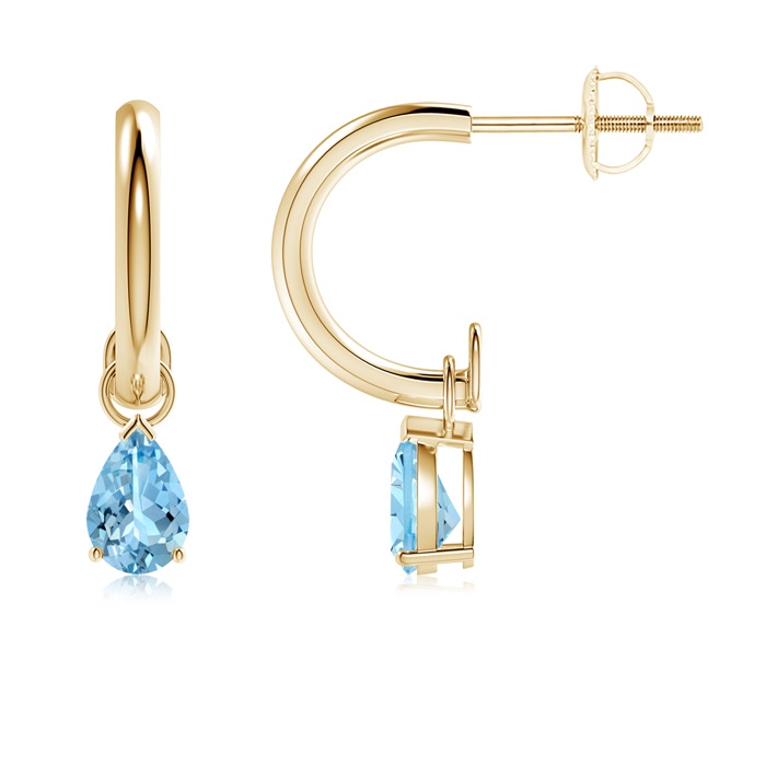 6x4mm AAAA Pear-Shaped Aquamarine Drop Earrings with Screw Back in Yellow Gold