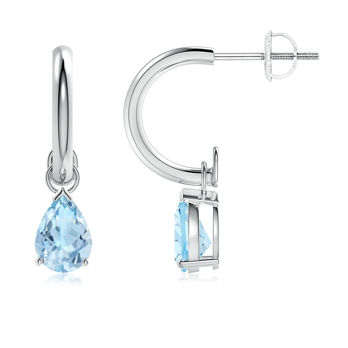 7x5mm AAA Pear-Shaped Aquamarine Drop Earrings with Screw Back in P950 Platinum