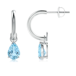 7x5mm AAAA Pear-Shaped Aquamarine Drop Earrings with Screw Back in P950 Platinum