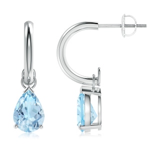 8x6mm AAA Pear-Shaped Aquamarine Drop Earrings with Screw Back in White Gold