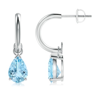 8x6mm AAAA Pear-Shaped Aquamarine Drop Earrings with Screw Back in P950 Platinum